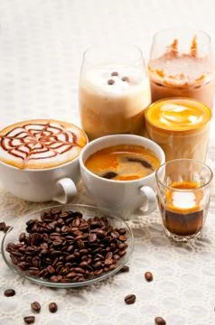 Selection of different coffee type Stock Photos