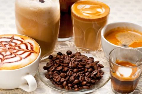 Selection of different coffee type Stock Photos