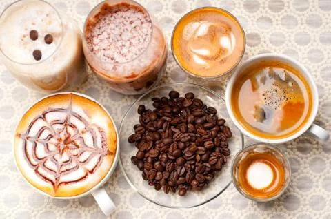 Selection of different coffee type Stock Photos