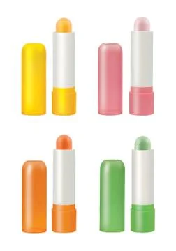 Selection of different color lipsticks isolated on white. Stock Illustration