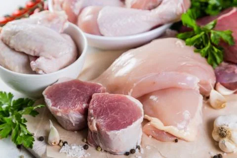 Selection of different meat cuts Stock Photos