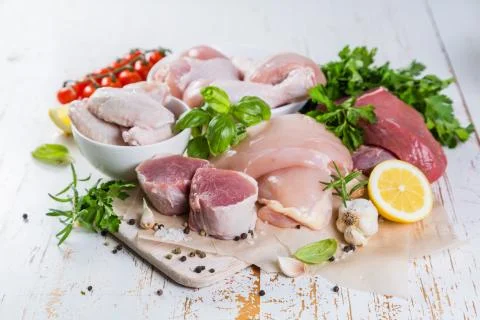 Selection of different meat cuts Stock Photos