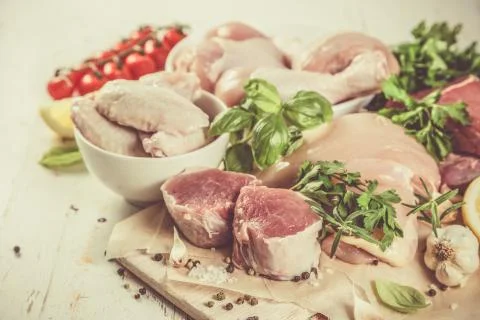Selection of different meat cuts Stock Photos
