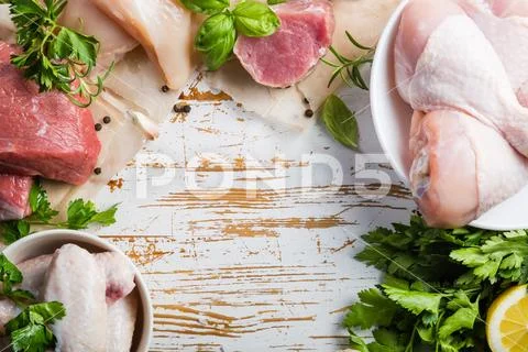 Selection of different meat cuts Stock Photos