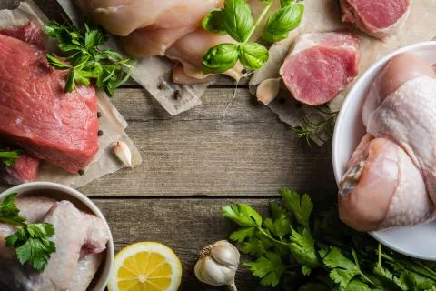 Selection of different meat cuts Stock Photos