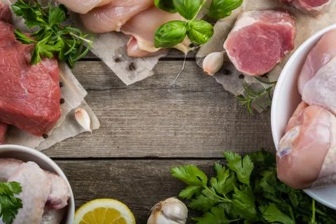 Selection of different meat cuts Stock Photos