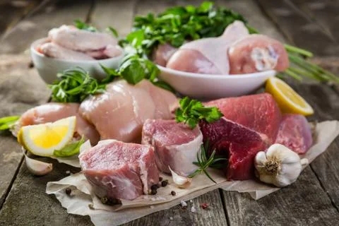 Selection of different meat cuts Stock Photos