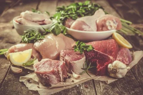 Selection of different meat cuts Stock Photos