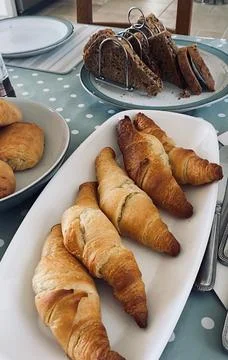 A selection of different pastries and bread for breakfast Stock Photos