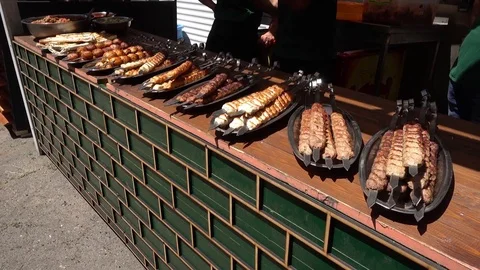 Selection of dishes grilled on skewer Stock Footage 79456939