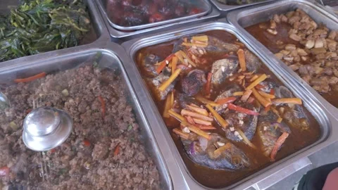 A selection of Filipino food dishes at a local Carinderia eatery. Stock Footage 281045900