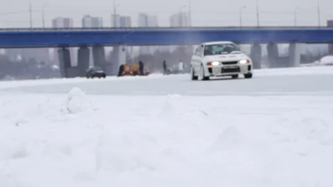 The selection focus. racing or rallying on cars on ice Stock Footage 275072089