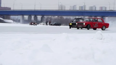 The selection focus. racing or rallying on cars on ice Stock Footage 275073108
