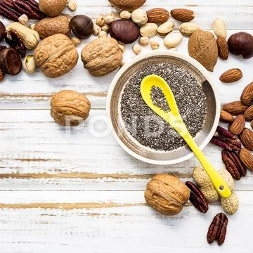 Selection food sources of omega 3 and unsaturated fats. Super foods high vita Stock Photos