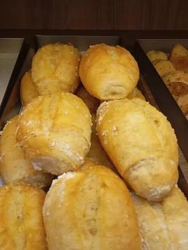 "Selection of fresh breads in the bakery" Stock Photos