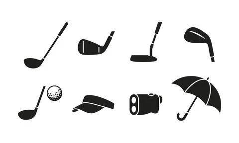 A selection of golf equipment silhouettes and sports gear Stock Illustration