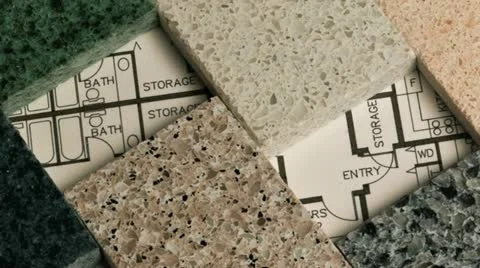 Selection of granite stone counter top and floor tiles samples Stock Footage 20544751