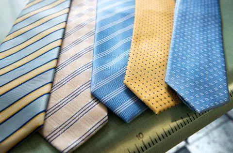 Selection of handmade ties at a tailor Stock Photos