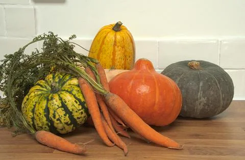Selection of  harvest  vegetable  pumpkins  for  thanks  giving  fall  Halloween Stock Photos