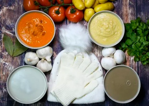 Selection of home made winter soups Stock Photos