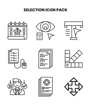 Selection Line Bundle Icons Pack Stock Illustration