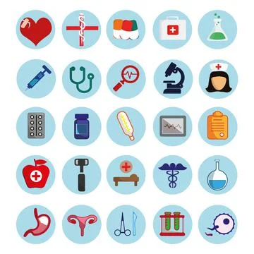 Selection of medical icons on white background - Vector Stock Illustration