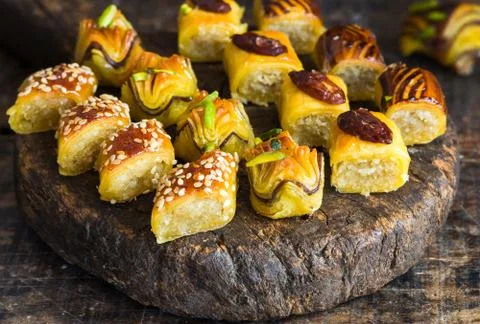 Selection of middle Eastern sweets - closeup Stock Photos