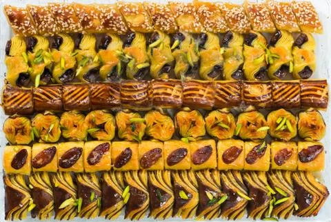 Selection of middle Eastern sweets Stock Photos