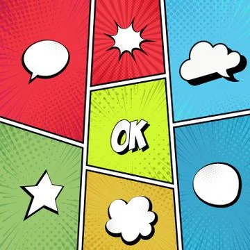 A selection of multicolored comic zoom backgrounds with elements - Vector Illustrazione stock