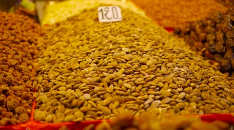 Selection of nuts on the local market Stock Footage 64059358