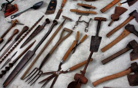 Selection of old vintage tools Stock Photos