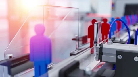 Selection of people depicted symbolically. A rejector on the conveyor belt .. Stock Footage 283967246