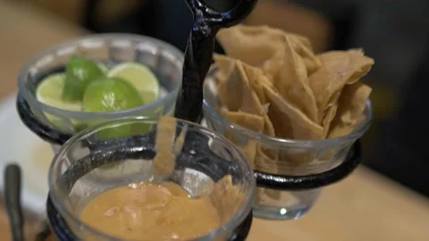 Selection Of Salsas And Garnishes At Taco Shop In Mexico City Stock Footage 154647069