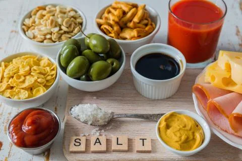 Selection of salt high in salt Stock Photos