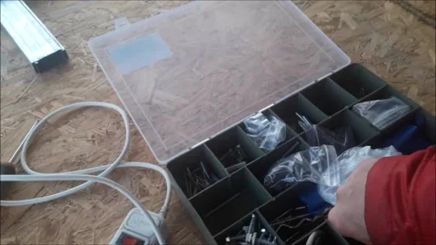 Selection of self-tapping screws in the tool box Video stock 142110705