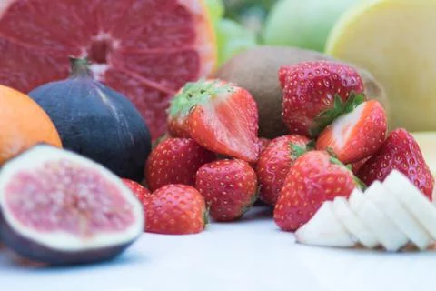 Selection of sliced fruits Stock Photos