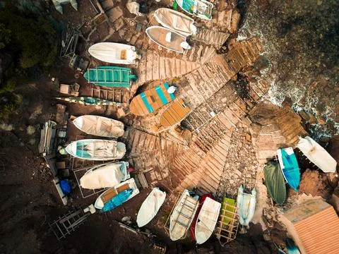 A selection of small boats, Canonge Beach Port, Majorca Stock Photos