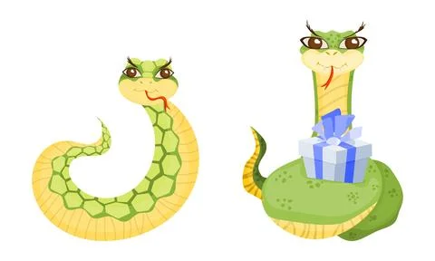 Selection of snakes simple style characters funny Stock Illustration