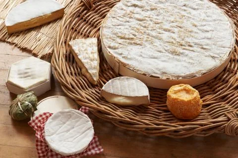 Selection Of Soft Cheeses Viewed From Above Stock Photos