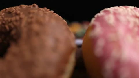 Selection of sweet doughnuts - close-up Vídeo Stock 146121944