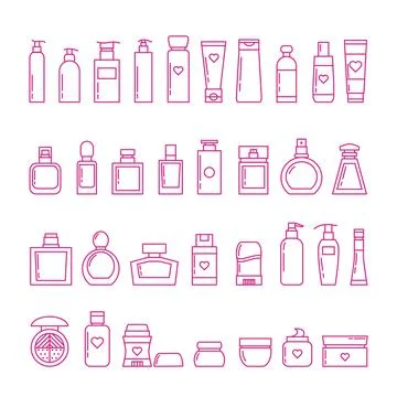A selection of various jars and bottles for cosmetics and perfumes. Stock Illustration