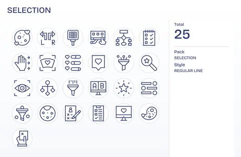Selection Vector Icon Toolkit featuring 25 Detail Enhanced 64x64 Regular Li.. Illustrazione stock