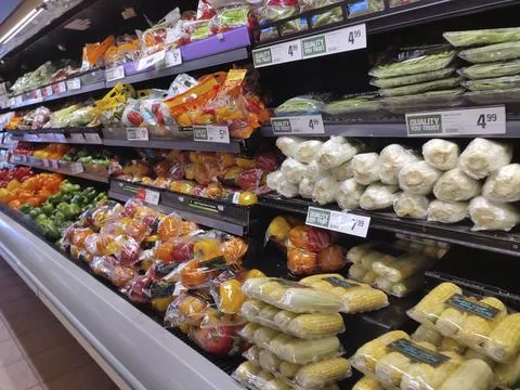Selection of vegetables were displayed on local supermarket's grocery area fo Stock Photos