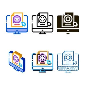 Selection of video document on computer icon vector clean outline Ilustración de archivo