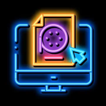Selection of video document on computer neon glow icon illustration Illustrazione stock