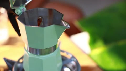 Selective to coffee extraction boiler. The blue coffee boiler is boiling. Stock Footage 148178942