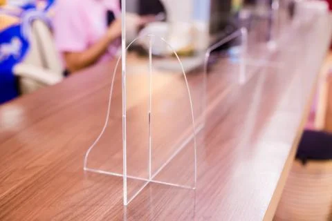 Selective focus to acrylic plastic installed in the office to prevent communi 写真素材