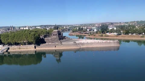 Selective focus aerial view of famous Deutsches Eck at the Rhine Moselle co.. Stock Footage 344931031