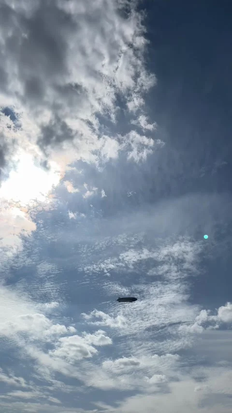 Selective focus airship floating in the blue sky Stock Footage 347582133