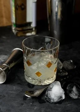 Selective focus, alcoholic drink in a low glass, bar Stock Photos